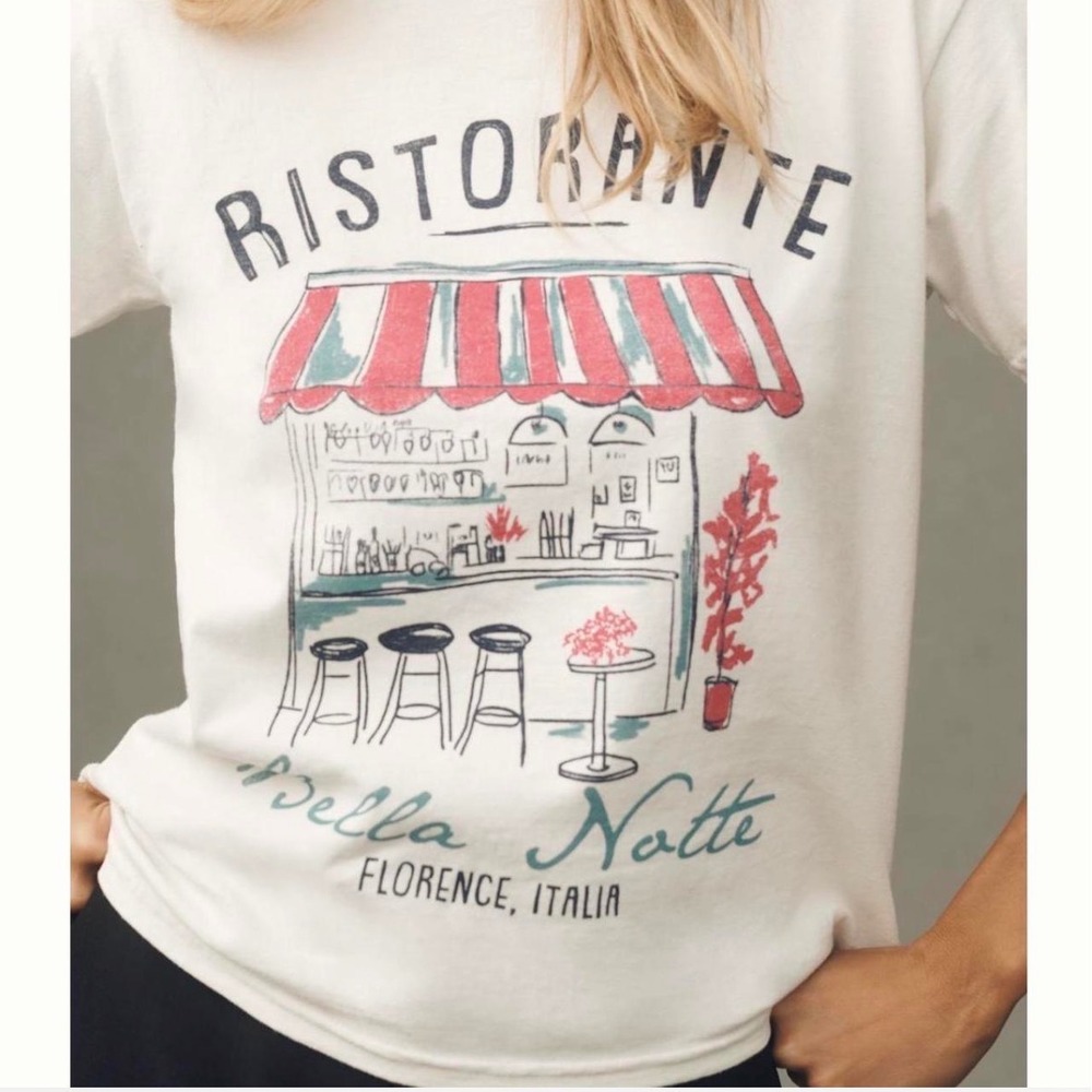 Anthropologie Ristorante Bella Notte Florence Italy Graphic Tee White Small